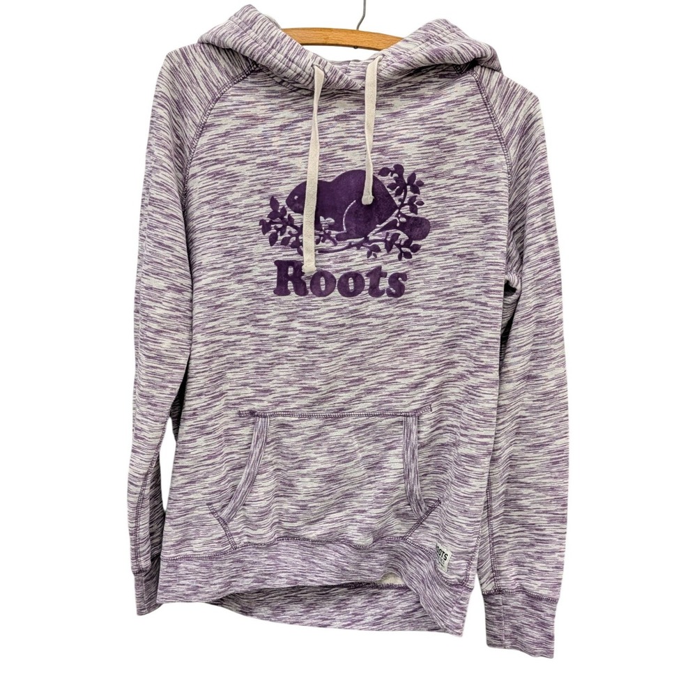 Roots Women's Purple Space Dye Flocked Beaver Logo Pullover Hoodie- Medium